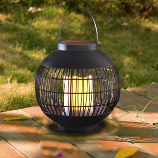 Solar Outdoor Powered Rattan Lantern Ball Shaped (Large Size) with LED Candle Holder in Nature Color