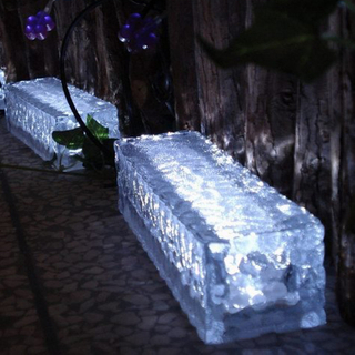Solar LED Garden Glass Ice Brick Light Outdoor
