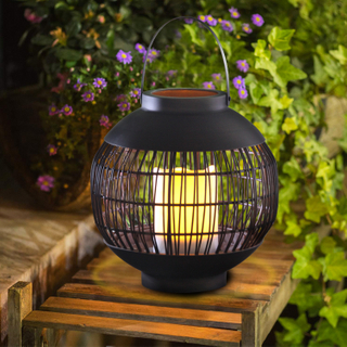 Battery Outdoor Powered Rattan Lantern Ball Shaped (Small Size) with LED Candle Holder in Nature Color 